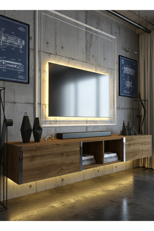 KARNAVAL LEDLİ DUVARA MONTE TV SEHPASI 150 CM - CEVİZ - SDM-1505-2