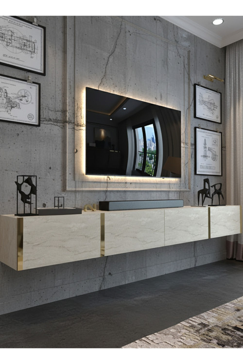KARNAVAL DUVARA MONTE TV SEHPASI 240 CM GOLD - TRAVERTEN - GDM-1002-8