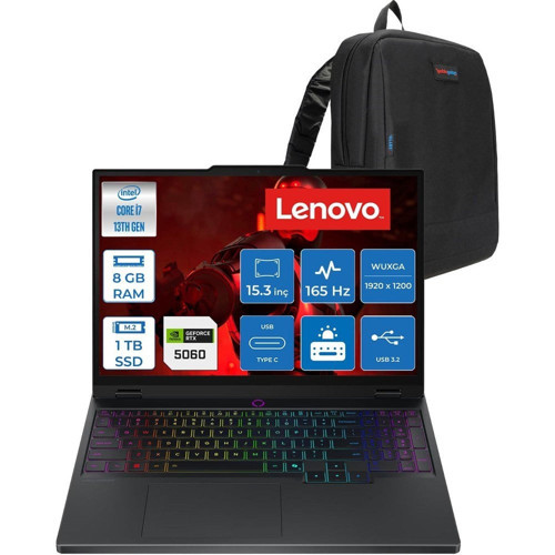 Legion 5 Intel Core I7 13650HX 8gb 1tb SSD 8GB/RTX5060/115W 15.3" Wuxga IPS 100% Srgb 165Hz Freedos Gaming Bilgisayar 83LY00B7TRF60 + Zettaçanta