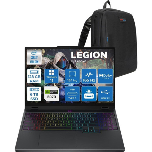 Legion 5 15IRX10 Intel Core I7 13650HX 128GB Ddr5 6tb SSD RTX5070 8gb Gddr7 115W Windows 11 Pro 15.1" Wqxga (2560X1600) OLED 1000NITS 165Hz Taşınabilir Bilgisayar W83LY00CJTRP53 + Zetta Çanta