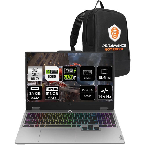 Loq 15IRX10 Intel Core I7 13645HX Rtx 5060 8gb 100W 24GB Ram 512GB SSD 15.6" Fhd (1920X1080) IPS 300NITS 144Hz Freedos 83JE01BETRP314 Gaming Laptop + Per4 Çanta
