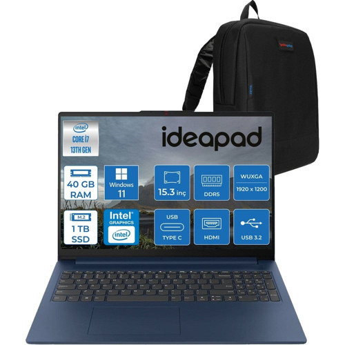 Ideapad Slim 3 15IRH10 Intel Core I7 13620H 40GB 1tb SSD Windows 11 Home 15.3" Wuxga (1920X1200) IPS 300NITS Taşınabilir Bilgisayar 83K10060TRH10 + Zetta Çanta