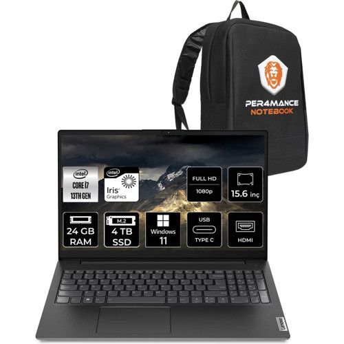 V15 G4 i7 1355U Notebook 24GB RAM 4TB SSD 15.6" FHD Win11 Pro + Per4 Çanta 83A100KXTRP370
