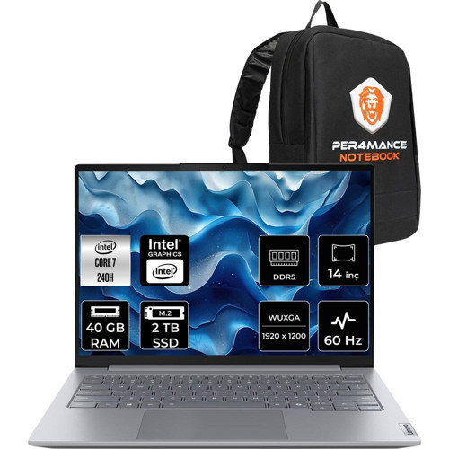Thinkbook 14 Gen 8 Core 7 240H Notebook 40GB RAM 1TB SSD 14" FHD+ FreeDOS + Per4 Çanta 21SG008LTXP327