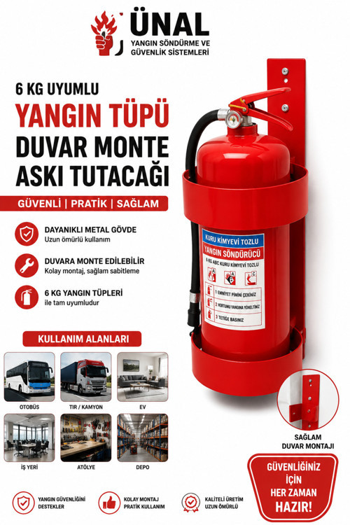 6 Kg Yangın Tüpü Askı Aparatı Duvar Montajlı Metal Yangın Söndürme Tüpü Tutucu Tır Kamyon