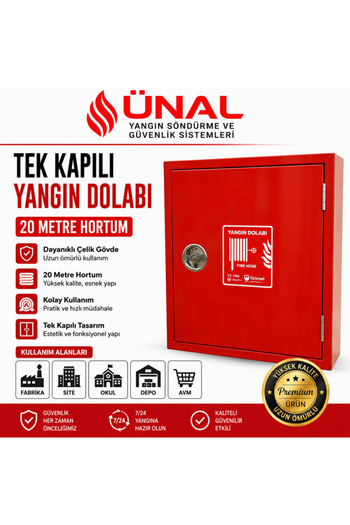Tek Kapılı Yangın Dolabı 20 Metre Hortumlu Çelik Yangın Dolabı Duvar Tipi Yangın Söndürme
