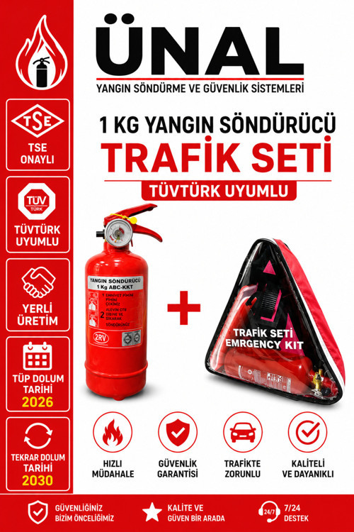 1 Kg Yangın Tüpü Trafik Seti Tüvtürk Uyumlu Tse Onaylı 2026-2030 Dolum Tarihli Araç İçin