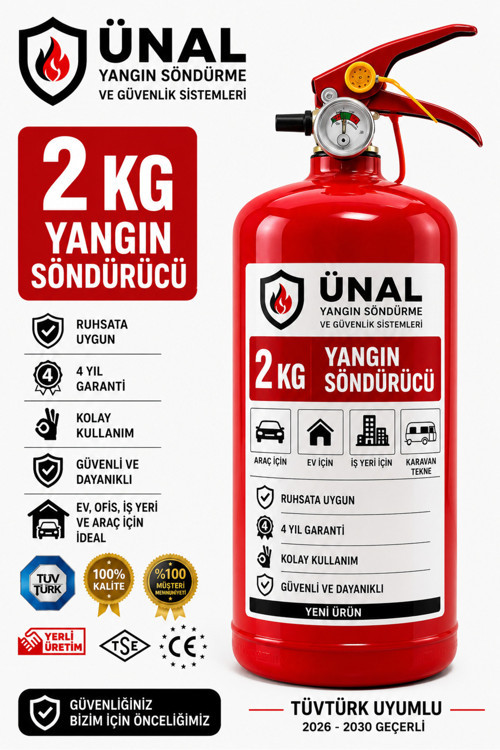 2 Kg Yangın Söndürücü Tüpü Ruhsata Uygun Tüvtürk Uyumlu 2026-2030 Tse Ce Belgeli 4 Yıl