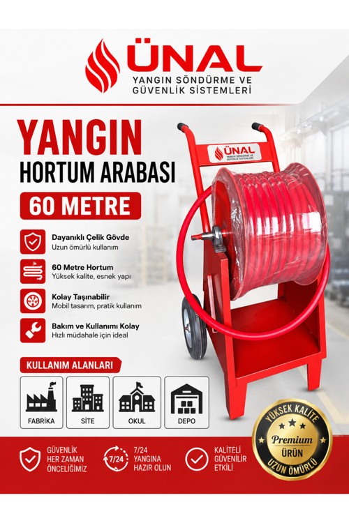 60 Metre Yangın Hortumu Arabası Mobil Yangın Hortum Makarası Çelik Gövde Fabrika Model 0180