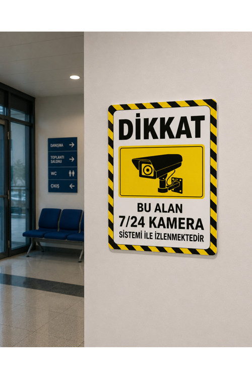Dikkat Bu Alan 7/24 Kamera Sistemi İle İzlenmektedir Pvc Levha 25X35 Cm İkaz Tabelası