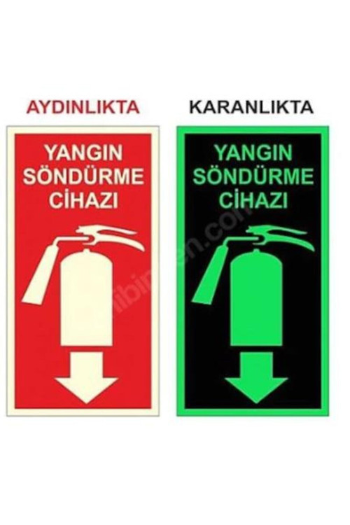 5 Adet Fosforlu Yangın Tüpü Uyarı Levhası Kolay Montaj İkaz Tabelası