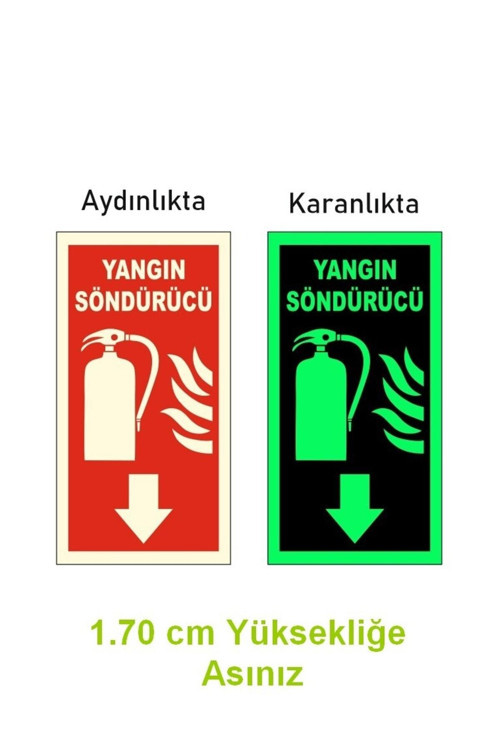 Yangın Söndürücü 12X25 Cm 3 Mm Fotolümenli Uyarı Levhası Kolay Montaj Fosforlu