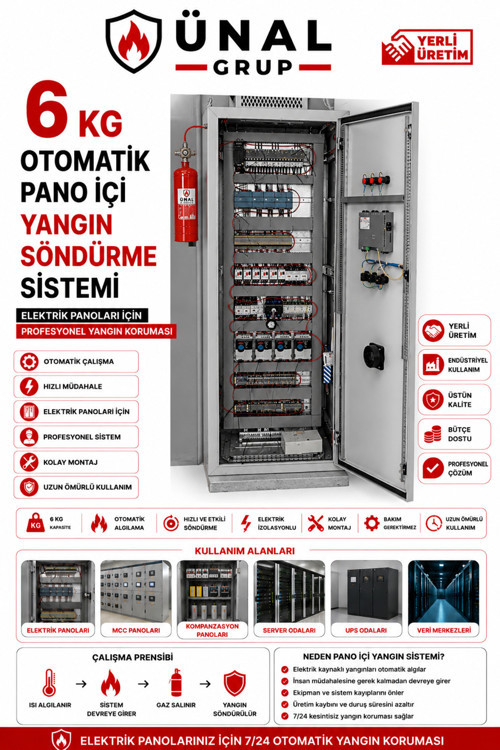 6 Kg Pano İçi Otomatik Yangın Söndürme Sistemi Elektrik Panosu Ev Ofis Araç Oto Muayene