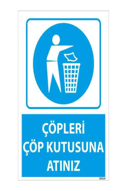 Çöpleri Çöp Kutusuna Atınız Uyaı Levhası 25X35 Cm Kolay Montaj İkaz Tabelası Pvc