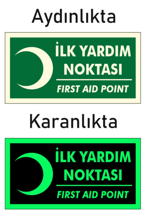 İlk Yardım Uyarı Levhası 12X25 Cm Fosforlu Fotolümen Pvc Kapı Duvar İkaz Tabelası