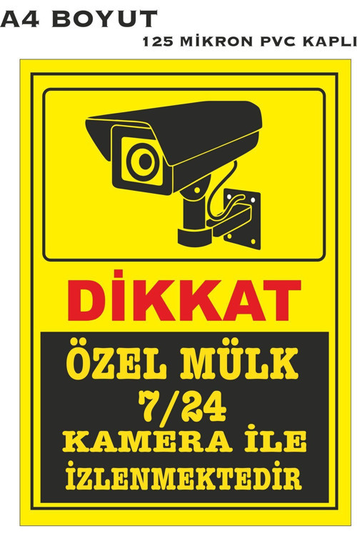 Özel Mülk 7/24 Kamera Kaydı A4 Dekota Üzeri Folyo Baskı Uyarı Levhası 21X29 Cm Pvc