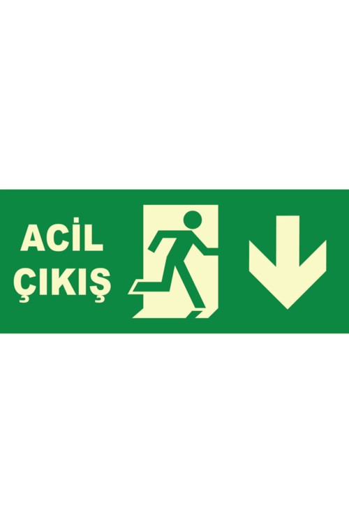 Acil Çıkış Uyarı Levhası Aşağı Yön 25X15 Cm Ebatında İş Yeri İçin İkaz Tabelası