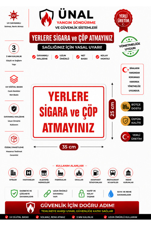 Yerlere Sigara Ve Çöp Atmayınız Uyarı İkaz Levhası