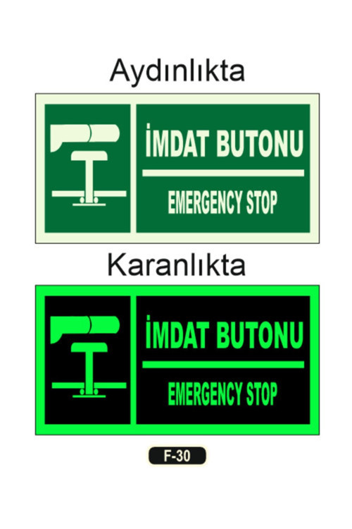 Fosforlu Imdat Butonu Emergency Stop Yön Levhası 12X25 Cm Pvc Yönlendirme Levhası