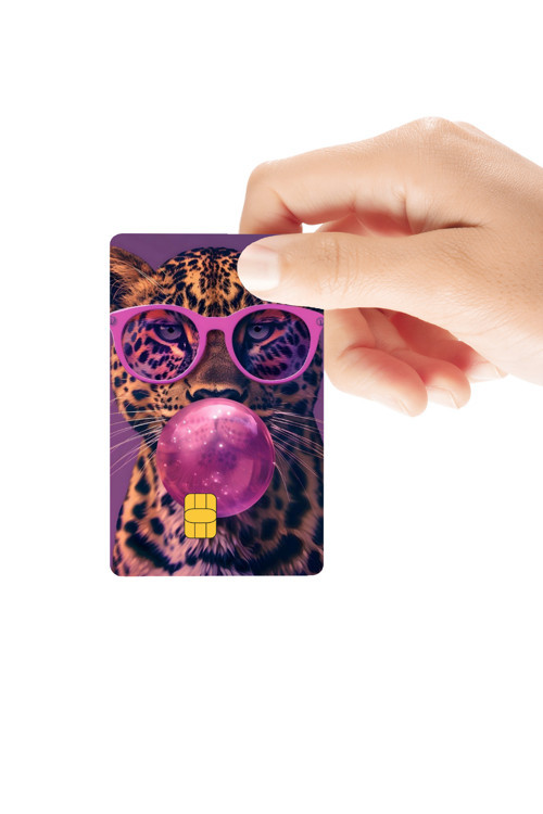 Leopar Pembe Gözlüklü Ütopik Parlak Kredi/Banka Kart Kaplama Sticker