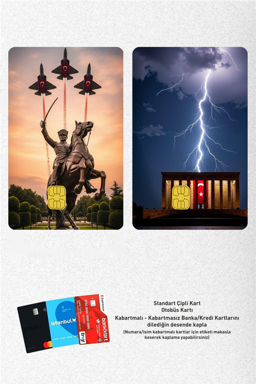 Atatürk Heykel Ve Anıtkabir Temalı 2Li Kart Kaplama Sticker, Çipli Banka/Atm Kartlara Uyumlu