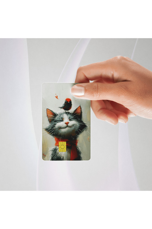 Minnoş Kedi Temalı Kredi/Banka Kartı Kaplama Sticker Tekli