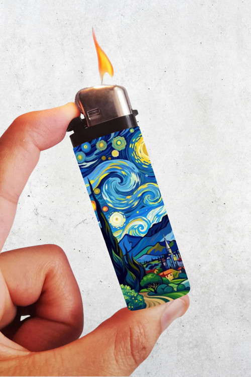 Van Gogh Yıldızlı Gece Sanatsal Klasik Çakmak, Tekrar Doldurulabilir