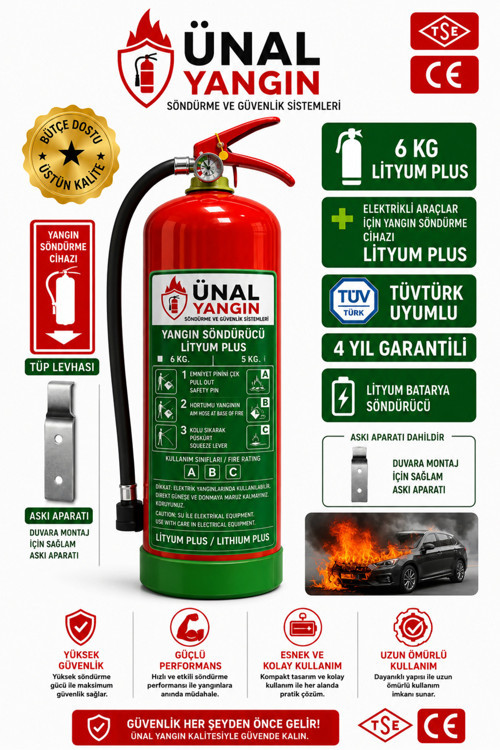 6 Kg Elektrikli Araç Lityum Yangın Söndürücü Kkt Yangın Tüpü Ev Ofis