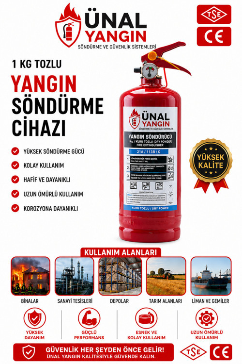 1 Kg Kkt Tozlu Yangın Söndürme Tüpü Araç Ev Ofis İş Yeri Üretim 2026 Tekrar Dolum 2030