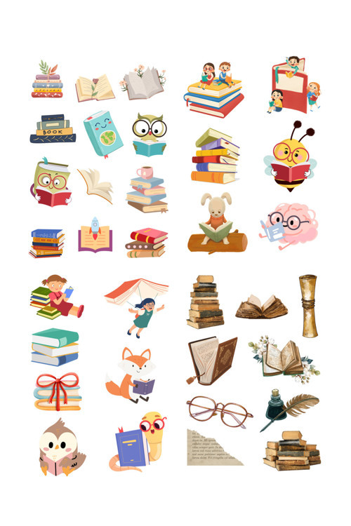 Kitap Okuma Temalı 4'Lü Sticker Set Bullet Journal (Name, Ketebe, Reading Time, Nesren, Books)