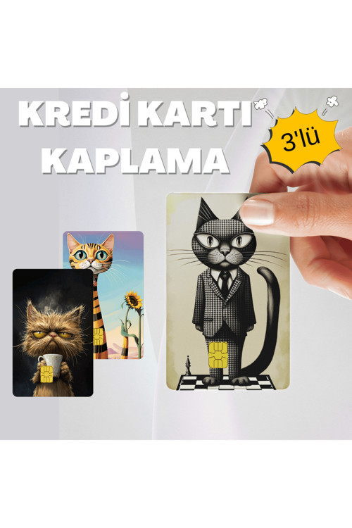 Sevimli Kediler Kart Kaplama 3'Lü Set No3 Kredi Kartı & Akbil Sticker