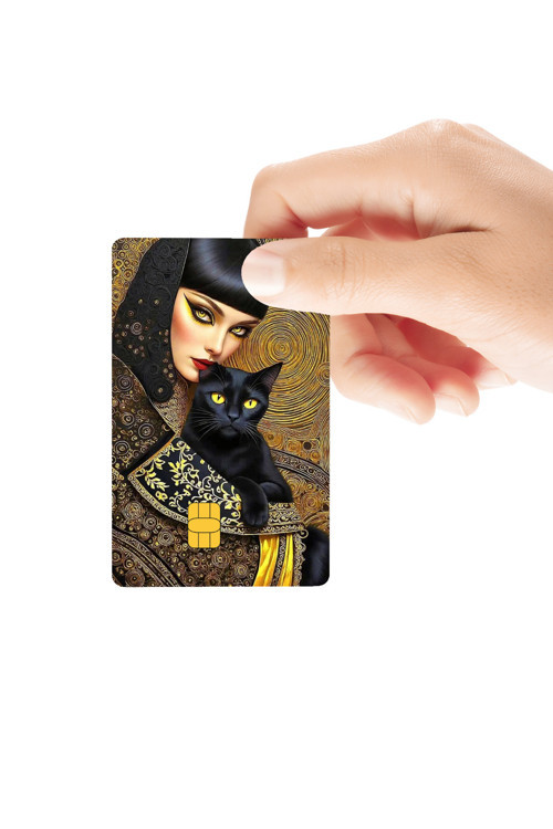 Mısırlı Kedi Mitolojik Temalı Parlak Kredi/Banka Kart Kaplama Sticker