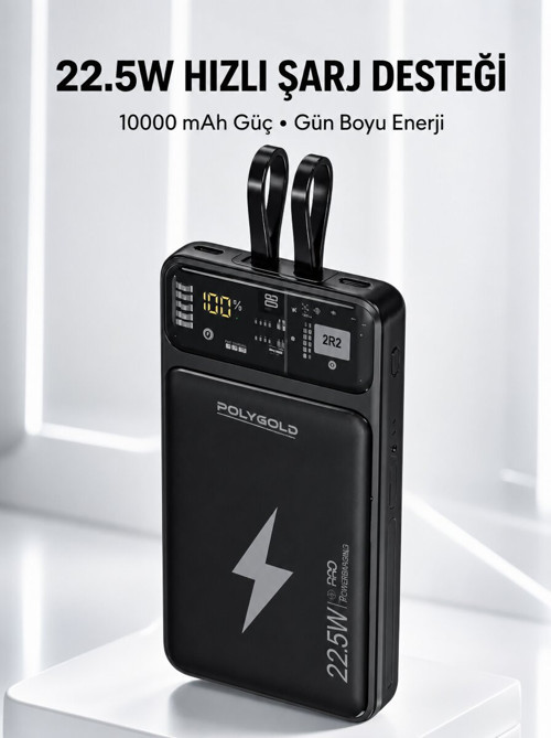 Powerbank Hızlı Şarj 10000 mAh Dahili Kablo Yeni Nesil - NLCAEB9018-2698