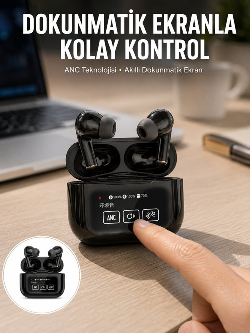 Yeni Nesil ANC Özellikli Çağrı Cevaplayan Dokunmatik Ekranlı Bluetooth Kulaklı - NLCAEB5389-6