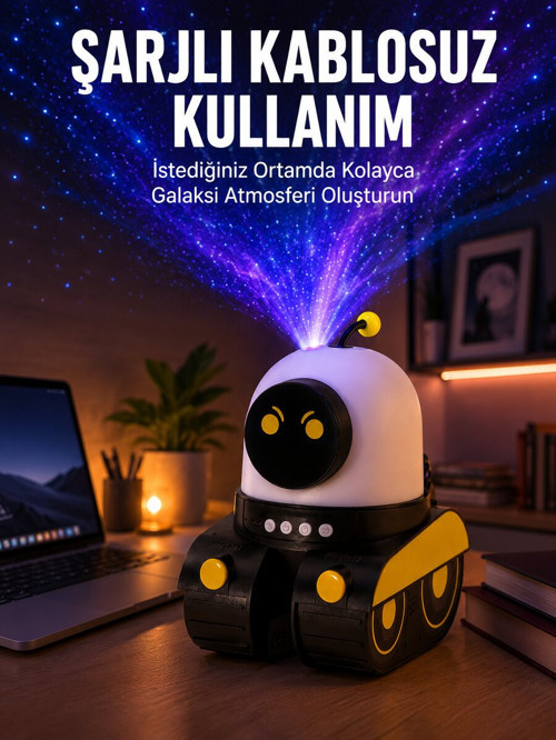 Robot Tasarımlı Bluetooth Hoparlörlü Yıldızlı Gökyüzü Projektör Yeni Nesi - NLCAEB6101-6