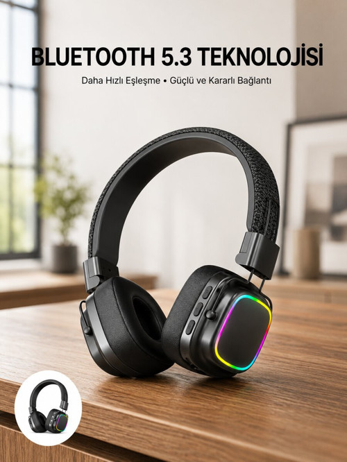 Renkli Işık Efektli Bluetooth 5.3 Müzik Kulaklığı Yeni Nesil - NLCAEB7040-2839