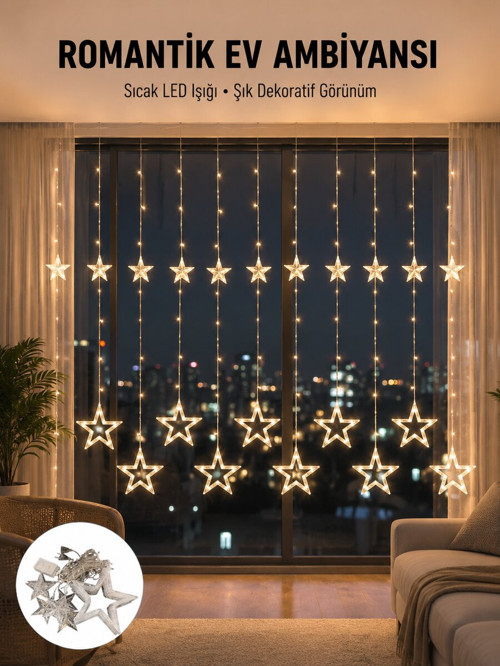 İç Mekan Uyumlu Yıldız Peri Led Perde 3x3 Metre Yeni Nesil - NLCAEB3125-4685