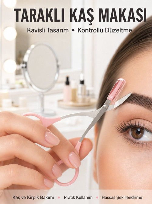 Kavisli Kaş Kirpik Düzeltici Bıyık Alma Taraklı Kaş Makası Yüz Bakım Seti M - NLCAEB1404-7