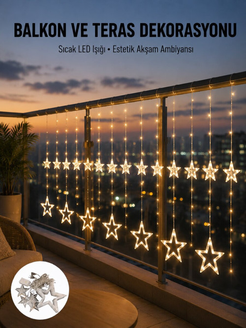 Yıldız Figürlü Perde Peri Led 3x3 Metre Dekoratif Işık Yeni Nesil - NLCAEB4272-6371