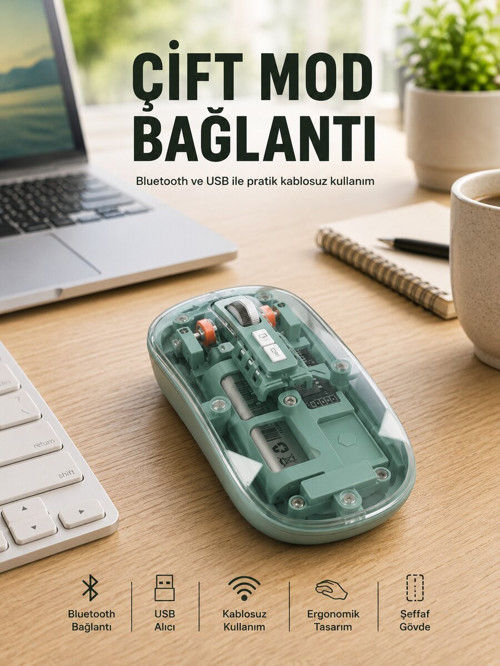 Pilli Kablosuz Mouse Bluetooth ve USB Uyumlu Sessiz Tıklama Yeni Nesil - NLCAEB7726-3981