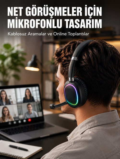 Kablosuz Bluetooth 5.0 Kulaklık RGB Işıklı Tasarım - NLCAEB8563-6382