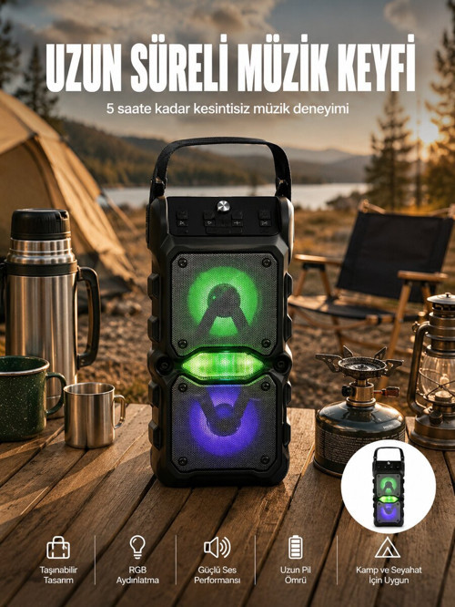 Taşınabilir Kablosuz Bluetooth Hoparlör Uzun Pil Ömrü Led Işıklı Yeni Nesil - NLCAEB5499-59