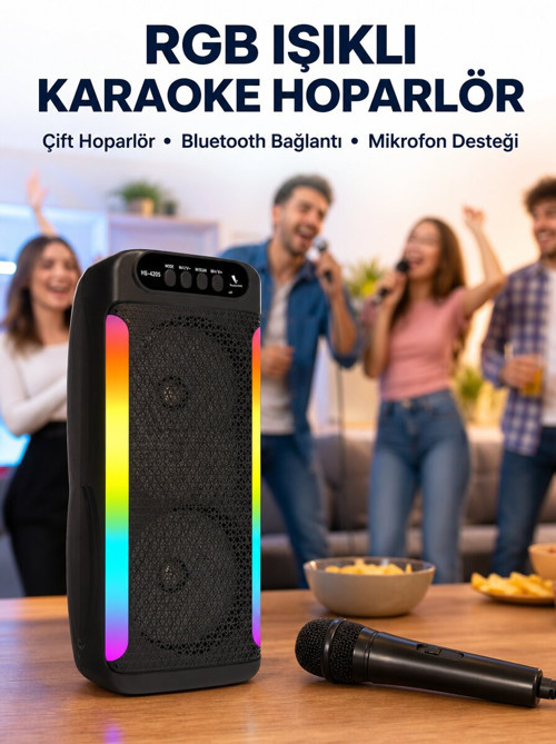 RGB Işıklı Çift Hoparlörlü Taşınabilir Bluetooth Speaker ve Mikrofon Yeni Ne - NLCAEB2823-8