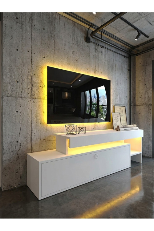 KARNAVAL LEDLİ TV ÜNİTESİ 147 cm Dolaplı Kapaklı Tv SehpasıBEYAZ L8204-1