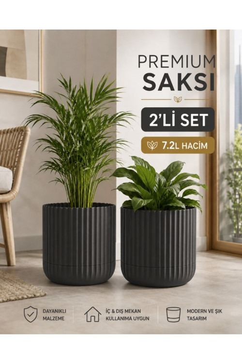 Zeraf Dekoratif Saksı No:4 7.2 Lt Tabaklı Masa Ve Sehpa Üzeri Saksı (Ev Ofis Ve Diş Mekan İçin Uygun) 2Li Set
