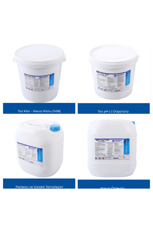 Havuz Bakım Seti 56Lık Toz Klor(25 Kg)+Toz Ph Düşürücü (25Kg)+Parlatıcı (20Kg)+Yosun Önleyici(20Kg)