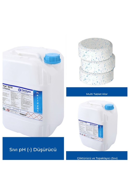 3'Lü Bakım Seti Multitablet Klor(10Kg)+Ph Düşürücü(25Kg)+Sıvı Çöktürücü(10Kg)