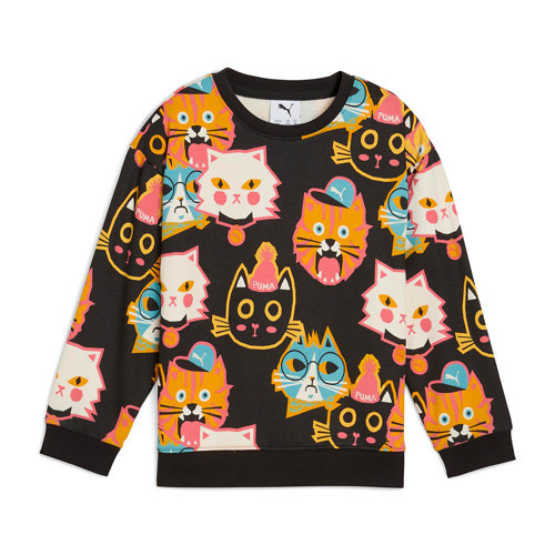 Moody Cat Crew Çocuk Siyah Bisiklet Yaka Sweatshirt