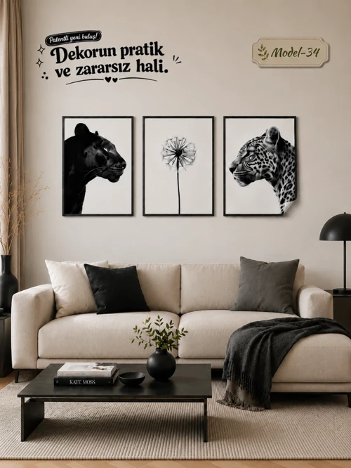 Statik Tutunma Özellikli Tablo - Poster Hayvan (Model- 34)