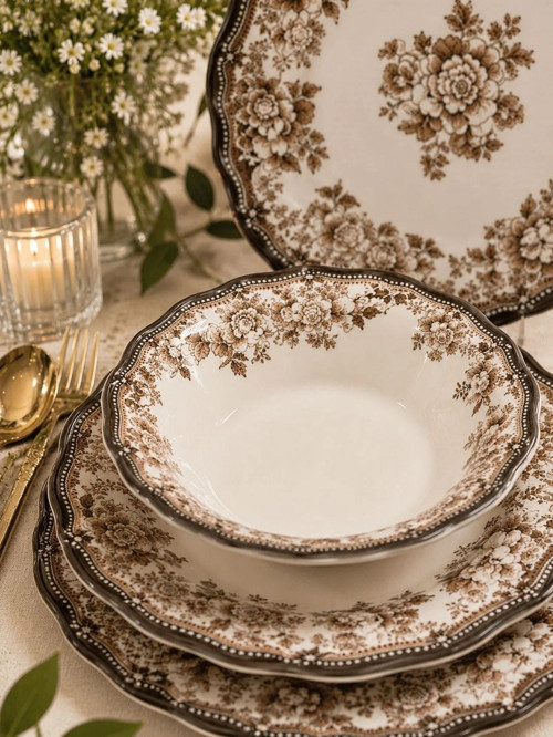 Porselen Velour Brown Fulya Yemek Seti 6 Kişilik 24 Parça